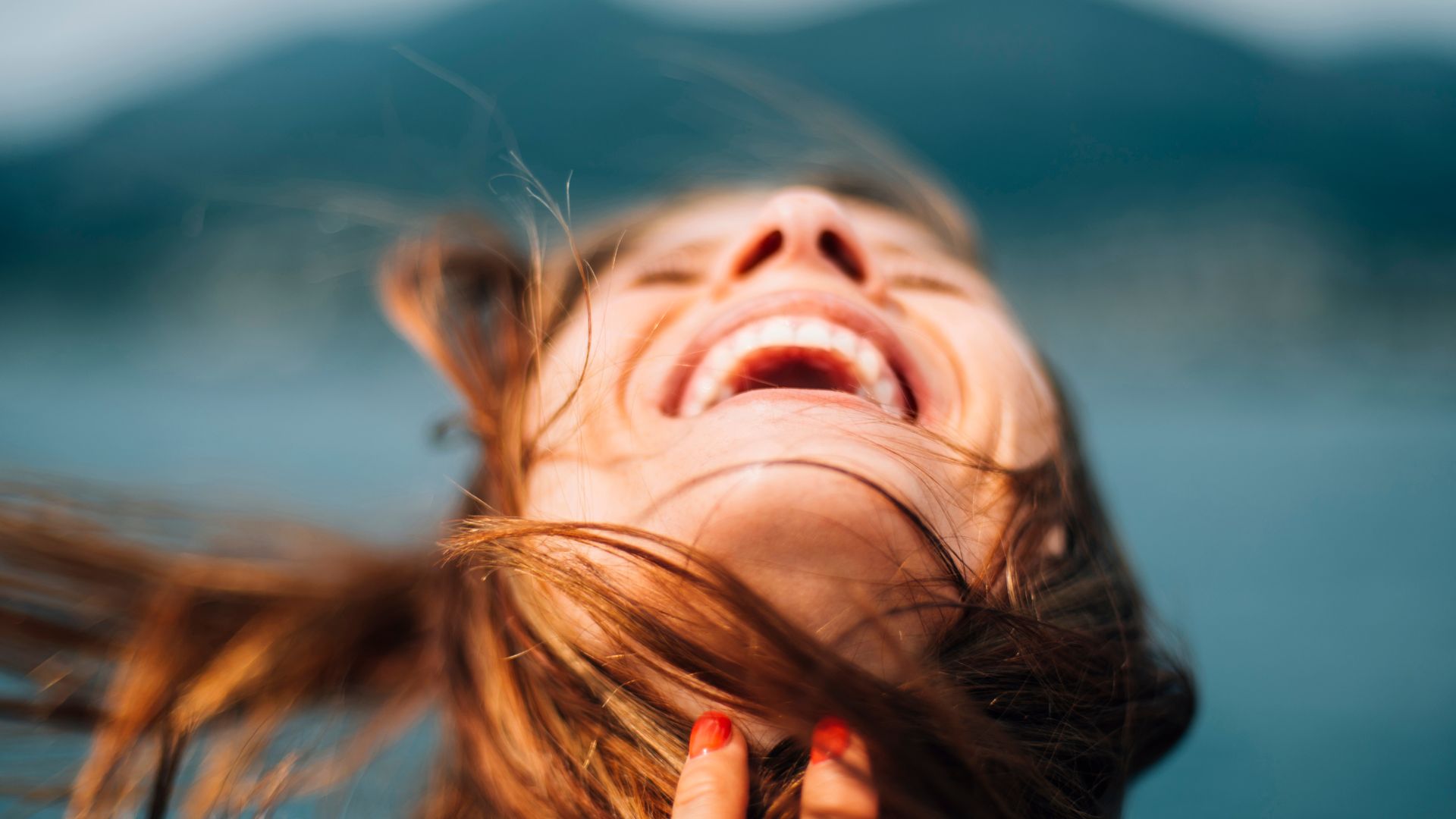 happy woman laughing